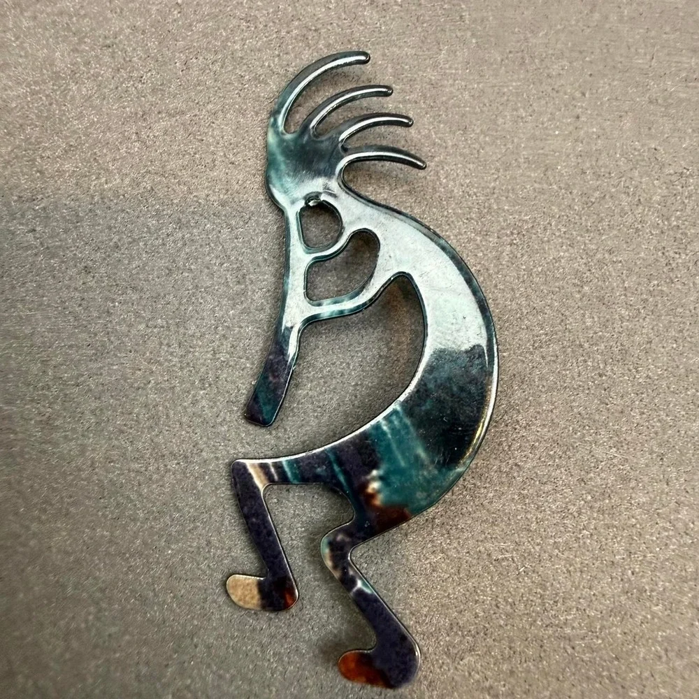 Kokopelli Southwest Boho Brooch Marbled Flute Player Silhouette Pin